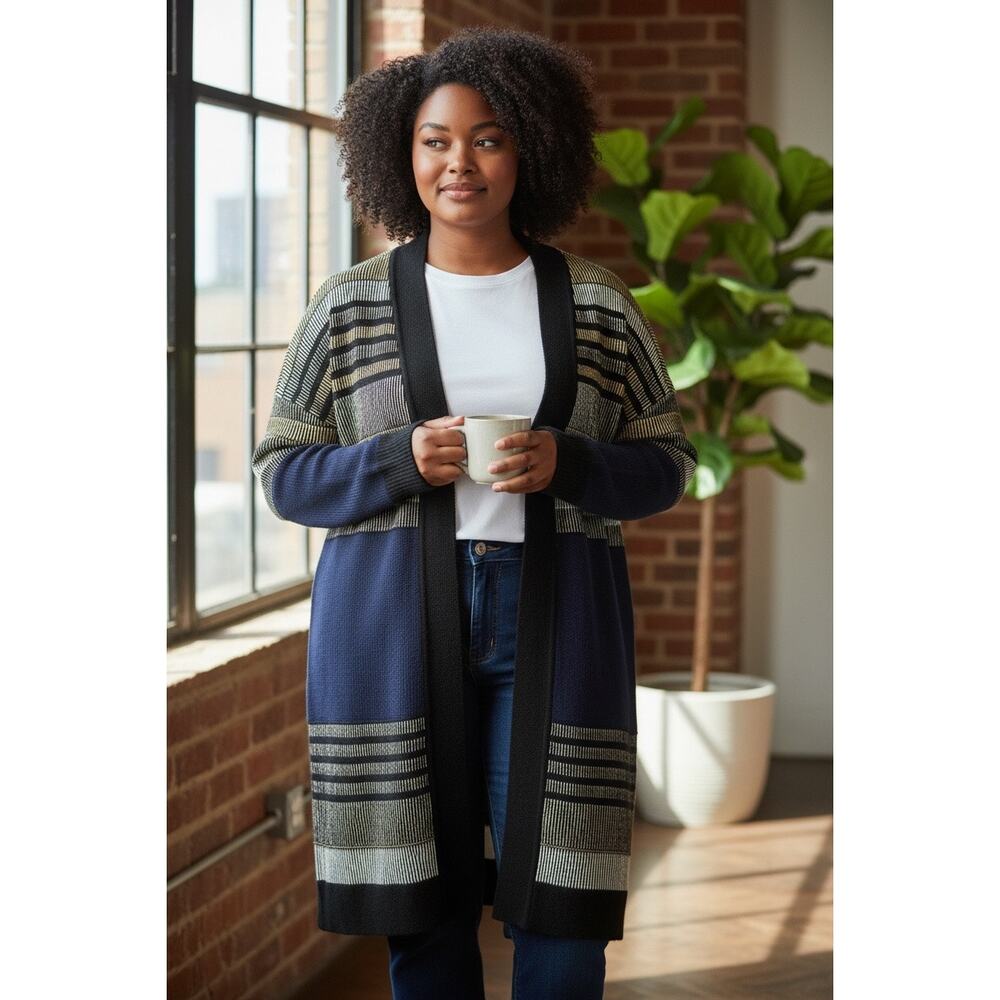 St. John Collection Wool Blend Geometric Open Cardigan. Size XL